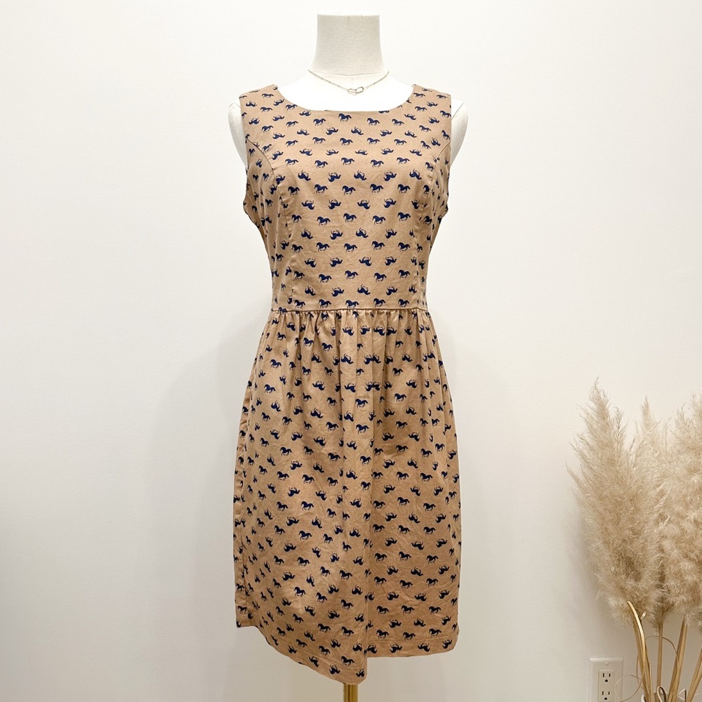 Vintage Inspired Brown Horse Printed Dress - Picture 2 of 10